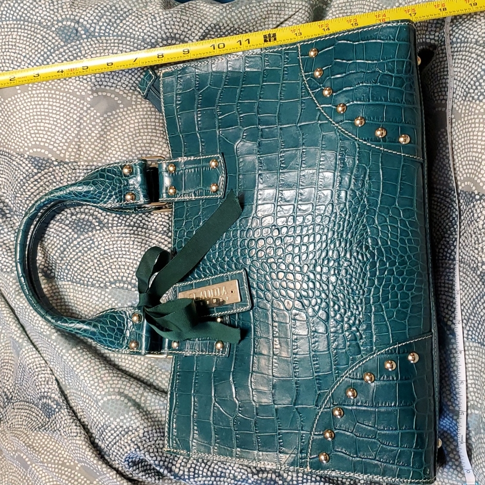 Claudia Firenza teal green croco embossed leather handbag purse NWT made in Ital